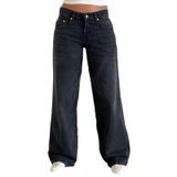 Jeans Kodaruber Femininos Y2k, Cintura Baixa, Folgados, Cinza Escuro, Tamanho L