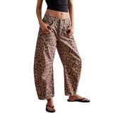 Jeans Ezapine, Calças Largas Femininas Com Cano De Leopardo E Pernas Largas