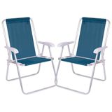 Kit Com 2 Cadeira De Praia Alta Alumínio Conforto Azul Mor