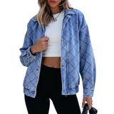 Jaqueta Jeans Feminina Sidefeel, Manga Comprida, Tamanho Grande, Azul Islandês