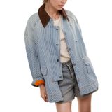 Jaqueta Jeans Kedera Feminina De Grandes Dimensões Listrada Com Bolsos 202