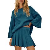 Conjunto De Saias Yanekop, Suéter Feminino, Pijamas Lounge, Azul Pavão