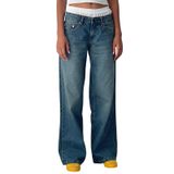 Jeans Kodaruber Femininos Y2k, Cintura Baixa, Folgados, Lisos, Azuis