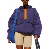 Jaqueta Acolchoada Feminina Ynhonra, Gola Redonda, Roxa Com Capuz (xs)