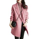 Casaco Feminino Chouyatou, Lapela, Espinha De Peixe, Lã, Rosa