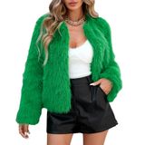 Casaco Zando Green Faux Fur Para Mulheres Com Bolsos E Capuz