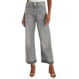 Jeans Femininos Estilosos, Cintura Alta, Tornozelo, Perna Larga, Cinza Claro