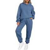 Conjunto De Roupas Aleumdr, Moletom Feminino Com Capuz, Calça De Moletom, Azul, Gg