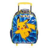 Mochila Infantil Pokemon Pikachu Mala Escolar Com Rodinhas