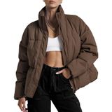 Jaqueta Feminina Flygo Cropped Puffer Marrom Winter Warm (m)