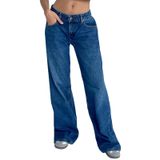 Jeans Kodaruber Femininos Y2k, Cintura Baixa, Folgados, Pernas Retas, Azul Marinho