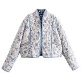 Jaqueta Wyeysyt Puffer Acolchoada Recortada Com Estampa Floral Feminina Branca