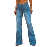 Jeans Flamingals Flared Wide Leg High Rise Wrap Blue L