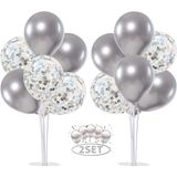 2 Set Table Centerpiece Balloons Stand Kit Balloons Tree Include 16pcs Silver Latex Confetti Balloons For Baby Shower, Wedding, Graduation,