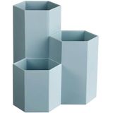 Plástico Hexagonal Pen Holder Pencil Storage Box Brush Holder Material De Escritório Organizador, Azul