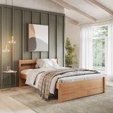 Cama Casal Em Madeira Maciça 140x190 Unique Yescasa Amendoa