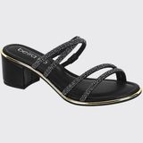 Sandália Feminina Salto Grosso Tiras Brilhantes Beira Rio 8379.249.28992 - Preto/preto/marinho - 35
