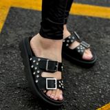 Sandália Feminina Rasteira Papete Tiras Spike Ouro Vizzano 6510.109.28918 - Preto - 34