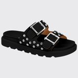 Sandália Feminina Rasteira Papete Tiras Spike Ouro Vizzano 6510.109.28918 - Preto - 36