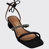Sandalia Rasteira Feminina Amarração Tornozelo Vizzano 6235.1809.19443 - Preto/preto/cristal - 37