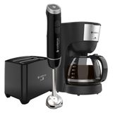 Kit Trio Black Cadence - Cafeteira - Mixer Inox - Torradeira - 220v