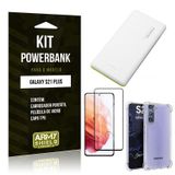 Kit Carregador Portátil 5K Tipo C Galaxy S21 Plus + Capa Anti Impacto +Película Vidro 3D -Armyshield