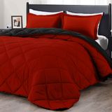 Conjunto De Edredom De Luxo King Size Vermelho E Preto, 3 Peças