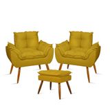 Kit Amamentação 2 Poltronas + 1 Puff Pés Palito - Balaqui Cor:amarelo Amarelo