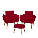 Kit Amamentação 2 Poltronas + 1 Puff Pés Palito - Balaqui Cor:vermelho Vermelho