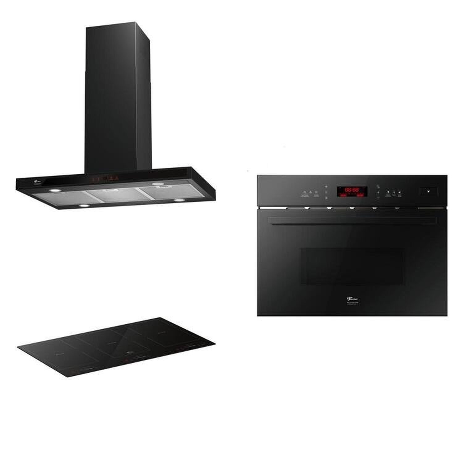 Conjunto Forno 35l 220v, Cooktop Indução Smartzone 220v, Coifa Ilha 220v Linha Ebony Preto