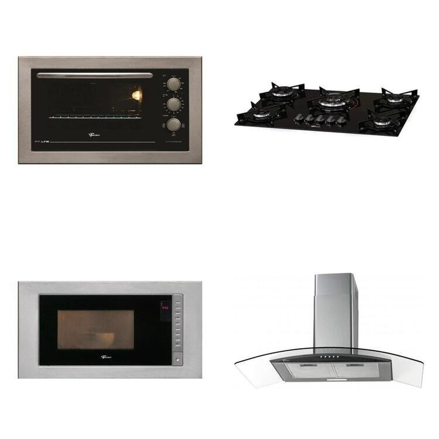 Conjunto Fogão 5b Tc, Forno 48l Inox 127v, Micro-ondas Inox 127v E Coifa 90 Cm 127v Fit Line Inox