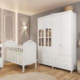 Quarto De Bebê Com Berço Mini Cama E Guarda Roupa Com Janela Maya Clássico Espresso Móveis Branco Brilho