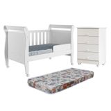 Quarto De Bebê Com Berço Mini Cama Com Colchão Slim E Cômoda De Bebê 100% Mdf 4 Gavetas Soft Life Branco