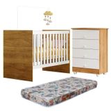 Quarto De Bebê Com Berço Com Colchão Suporte Life E Cômoda De Bebê 100% Mdf 4 Gavetas Soft Life Branco/madeirado Ypê