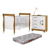 Quarto De Bebê Com Berço Mini Cama 100% Mdf Com Colchão Slim E Cômoda 4 Gavetas 1 Porta Fly 100% Mdf Branco/madeirado Ypê