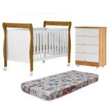 Quarto De Bebê Com Berço Mini Cama Com Colchão Slim E Cômoda De Bebê 100% Mdf 4 Gavetas Soft Life Branco/madeirado Ypê