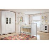 Quarto De Bebê Com Guarda Roupa 4 Portas, Cômoda Fraldário E Berço Mini Cama Ariel Espresso Móveis Branco