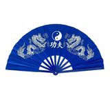 Leque Azul Grande Oriental Dragão Dança Kung Fu Decoração