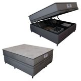 Cama Box Baú Casal Queen Colchão Gazin Com Molas Ensacadas Vibe 158x198x63cm Suede Cinza Cinza