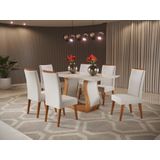 Mesa De Jantar Retangular Wanda Com 6 Cadeiras Madeira Maciça Vegas Mel/marfim/off White