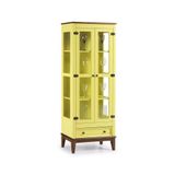 Cristaleira De Madeira Maciça 2 Portas + 1 Gaveta Amarelo Lemon