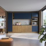 Cozinha Modulada Celeste Kappesberg 100% Mdf Nogueira/azul 9 Peças