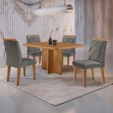 Mesa Olimpia 90 Mdf Com 4 Cadeiras Melissa Linho Grafite/naturalle/naturalle