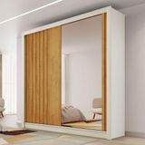 Guarda-roupa Lugano 2 Portas 4 Gavetas Com Espelho Ripado 100% Mdf Off White/peroba - Mademarques