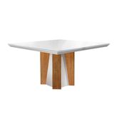 Mesa De Sala Jantar Valença C/ Tampo 135cm Madeirado Vidro Canto Reto - Imbuia/off White - Rufato
