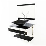 Kit Gabinete Banheiro 60cm It Inox Com Cuba Retangular MÁrmore Preto + Torneira Cromada