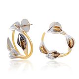 Brinco Copo De Leite Com Diamantes Em Ouro 18k E Ouro Branco