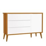 Cômoda Infantil 1 Porta E 3 Gavetas Theo Retrô Branco Savana Com Pés Amadeirado Reller Móveis Branco Savana