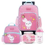 Conjunto De Mochila De Rodinha, Lancheira Térmica, Pote E Garrafa Pimpolhos Rosa