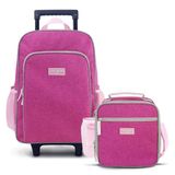 Conjunto De Mochila Com Rodinhas Junior E Lancheira Térmica C- 2 Compartimentos Pink